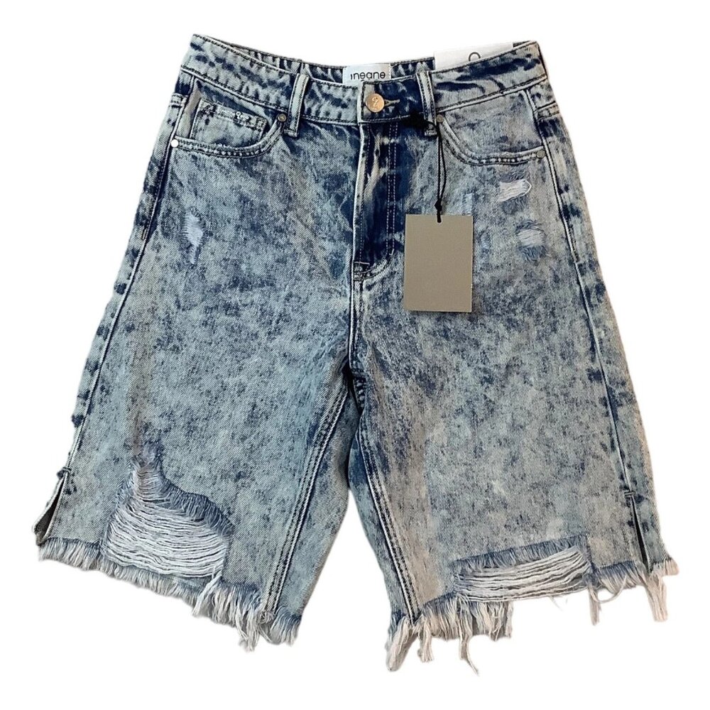 NWT Insane Gene Take No Slit Distressed Denim Bermuda Short Women's Size S